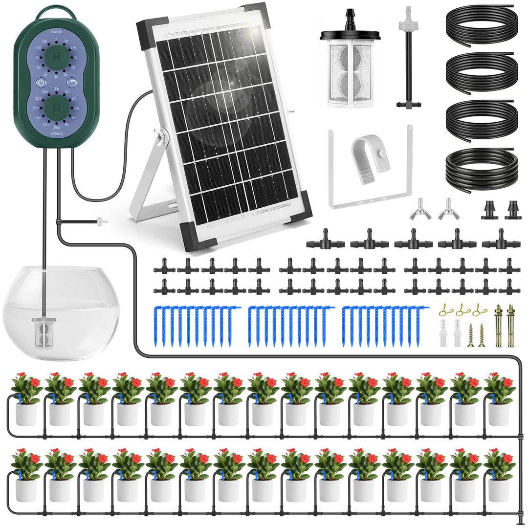 Solar Bewässerungssystem für 30 Topfpflanzen mit 35M Tropfschlauch | Automatische Bewässerung, Auto