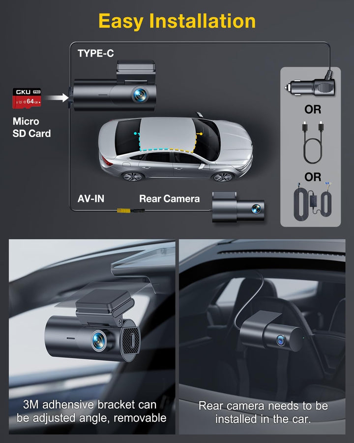 GKU 4K Dashcam Auto Vorne Hinten, 5GHz WiFi GPS, Dual Dash Cam, 1.5” IPS Mini Auto Kamera mit 64GB S