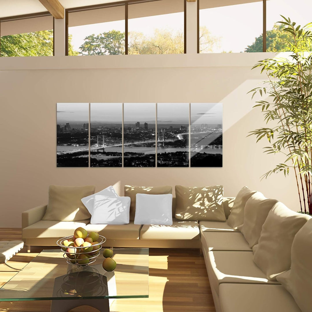 Runa Art Wandbild XXL Istanbul Türkei Wohnzimmer Schlafzimmer 200 x 80 cm Schwarz Weiss 5 Teilig - M