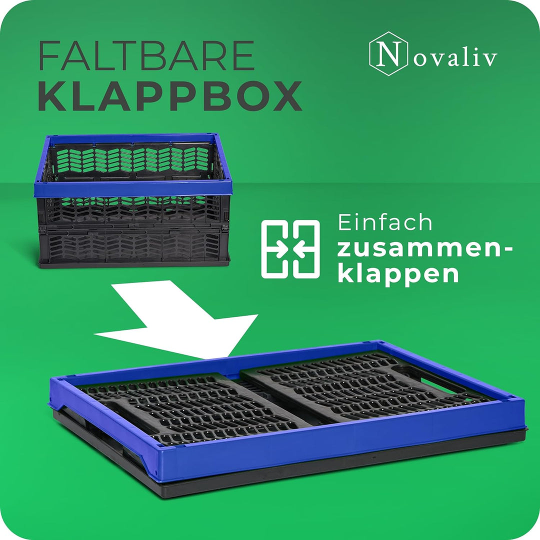 Novaliv Klappboxen faltbar stabil 4x 30L Blau Schwarz baskets Einkaufskiste Klappkisten Set Tragebox