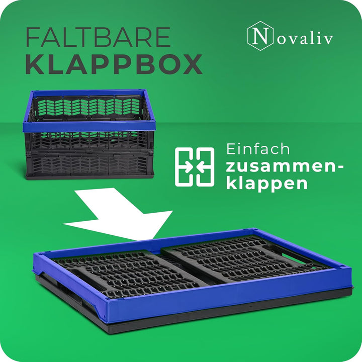 Novaliv Klappboxen faltbar stabil 2x 30L Blau Schwarz baskets Einkaufskiste Klappkisten Set Tragebox