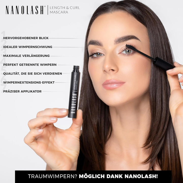 Wimperntusche für Länge und Schwung Nanolash 10ml - verlängernde und kräuselnde Mascara, Effekt von
