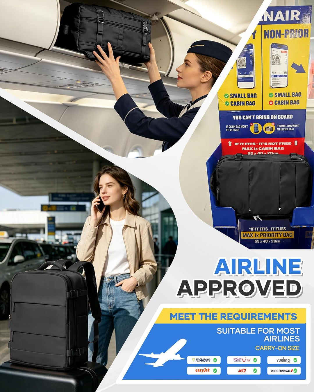 SZSYCN Vakuum Rucksack Handgepäck 40×30×20 Rucksack 40x20x25 für Ryanair Wizzair Reiserucksack Damen