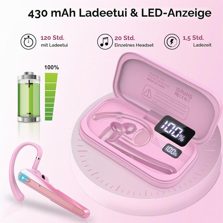V5.3 Bluetooth Headset, Headset Kabellos Freisprech mit ENC Dual Geräuschunterdrückung Mic, 120 Std