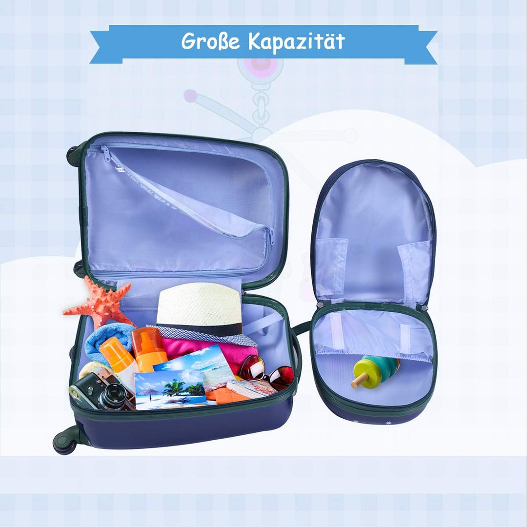 GOPLUS Kinderkoffer mit Rucksack, Kids Trolley, Kindergepäck mit Rollen, Reisekoffer mit Teleskopgri