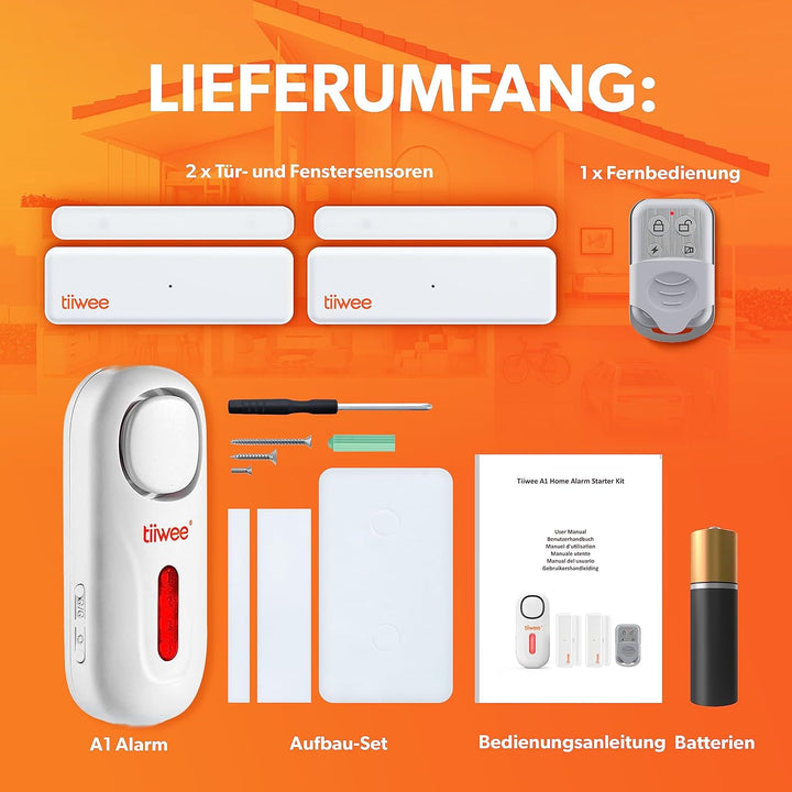 tiiwee A1 Alarmanlage fürs Haus - Fensteralarm Türalarm mit Fernbedienung - Alarmanlage Wohnung, mit