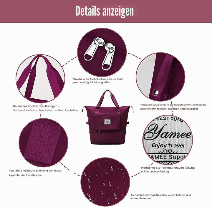 YAMEE Reisetasche Faltbare mit grosser Kapazität, Tragbar Reisetaschen, wasserdichte Sporttasche mit