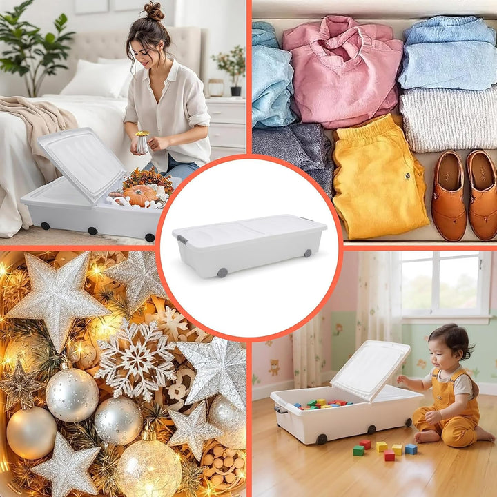 Spetebo Unterbettkommode mit Rollen - 80 x 40 x 17 cm / 40 Liter - Farbe: weiss - Aufbewahrungsbox B