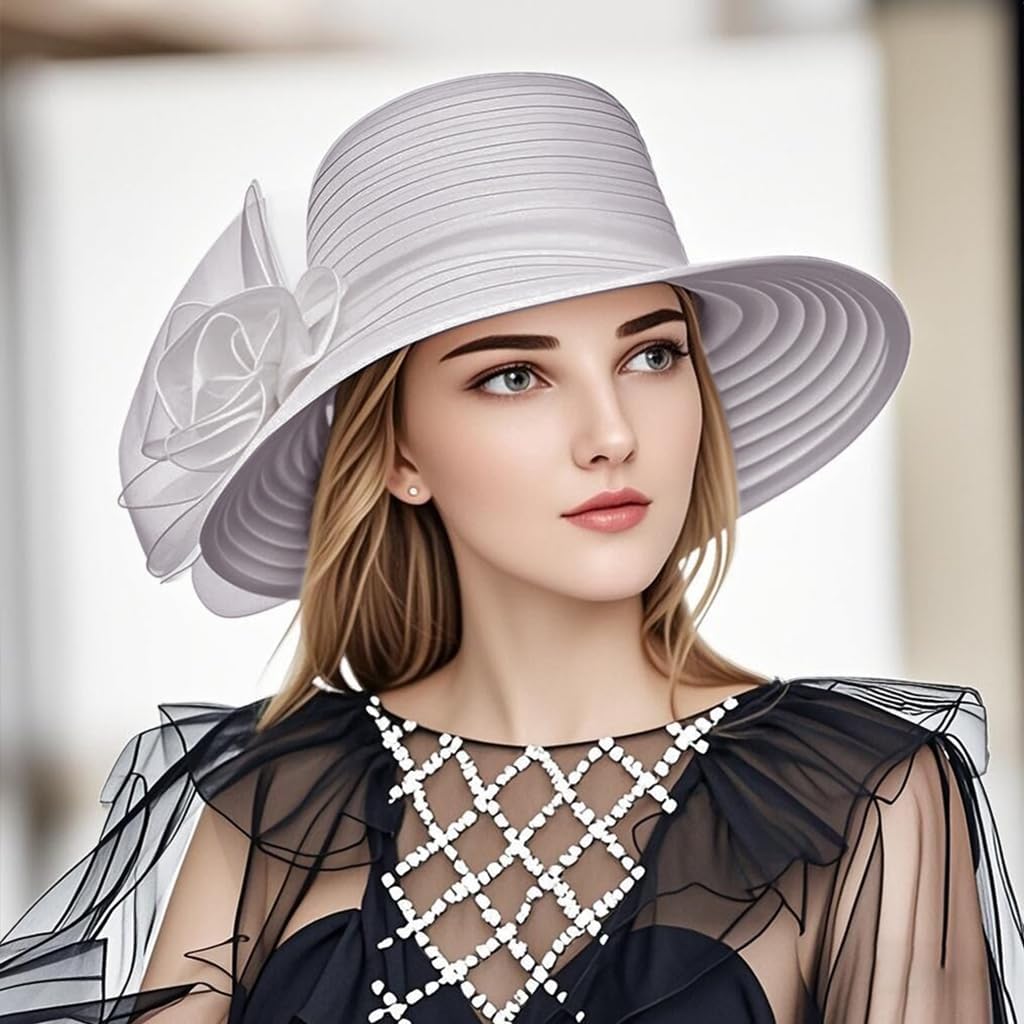 Naimo Damen Organza Kirche Kentucky Hüte Derby Fascinator Hut Elegante Schleife Breite Krempe Brauth