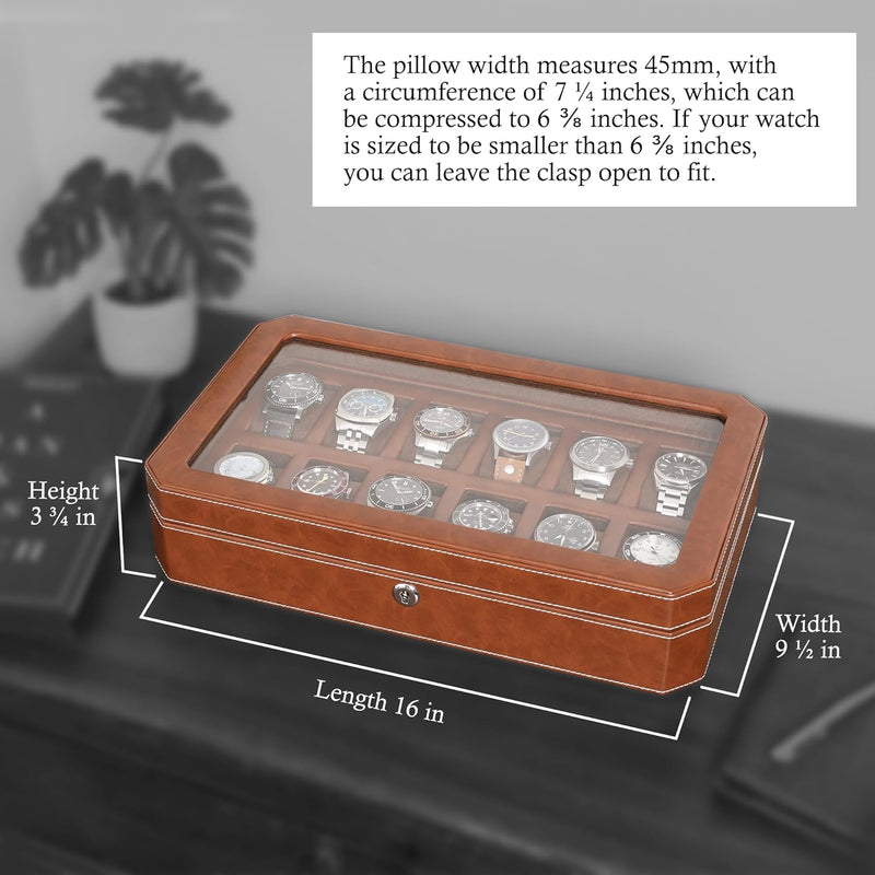 ROTHWELL 12 Slot Leder Uhrenbox - Luxus Uhrengehäuse Display Organizer, Herren Aufbewahrungsboxen Ha