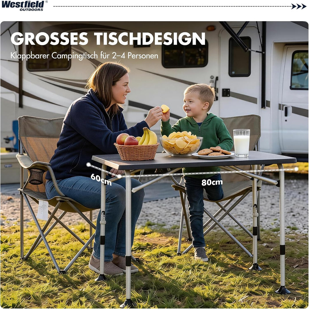 Westfield Outdoors Campingtisch Klappbar Höhenverstellbar Klapptisch für 4-8 Personen, Stabiler Gart