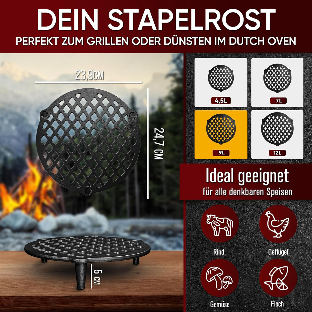 Gusskönig Gusseisen Stapelrost 24,7x 23,9 cm- Staple grate für 9 Liter Dutch Oven - Einsatz für Dutc