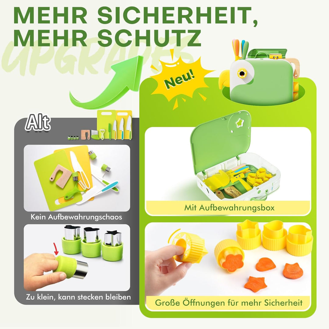 Kindermesser set - Kinder Sicherheit Küchenmesser für Echtes Kochen mit Aufbewahrungsbox, Gemüse Aus
