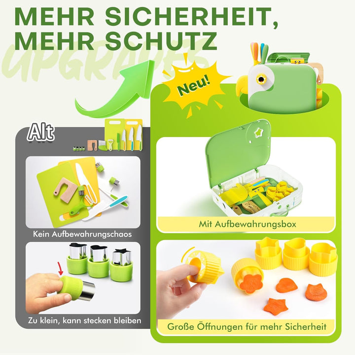 Kindermesser set - Kinder Sicherheit Küchenmesser für Echtes Kochen mit Aufbewahrungsbox, Gemüse Aus