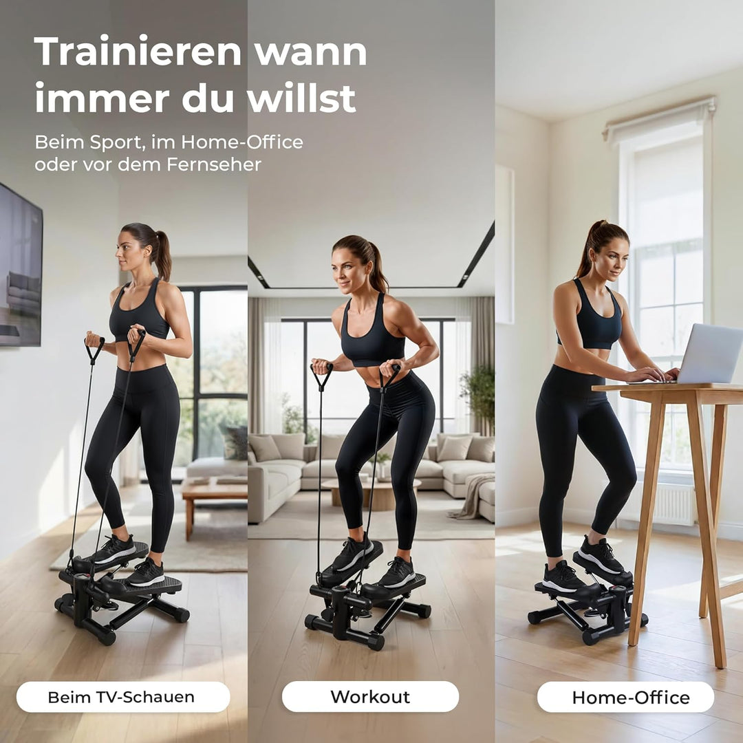 Mini Stepper Heimtrainer mit Widerstandsbändern & LCD-Display – Leiser Swing-Stepper mit Hydraulik-S
