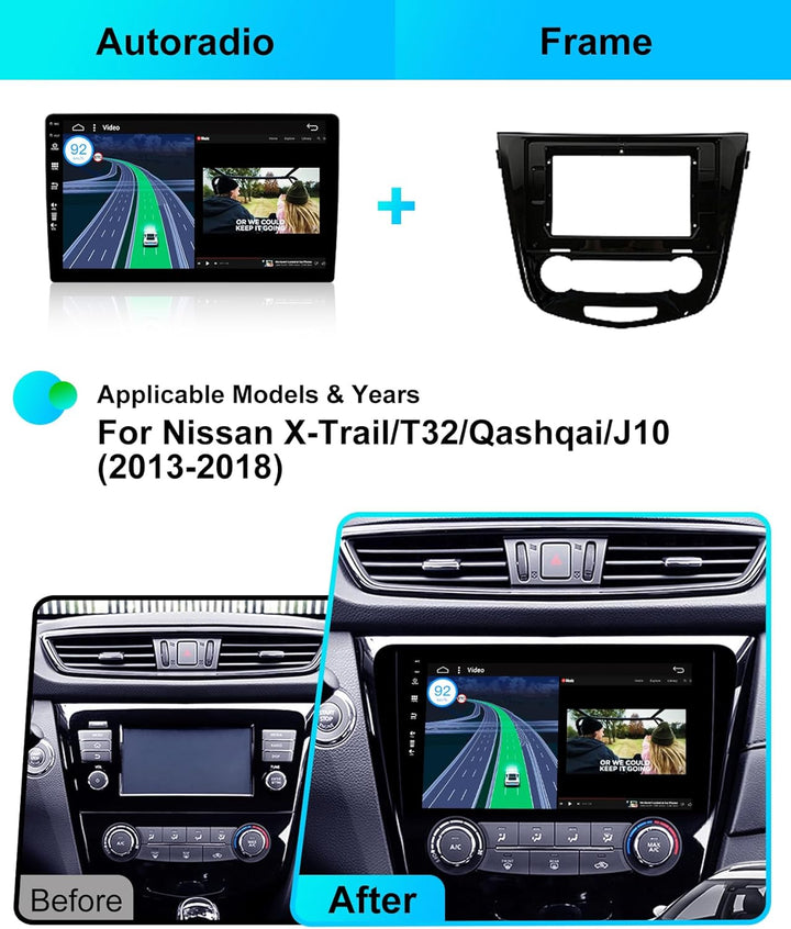 Android 15 IPS Autoradio für Nissan Qashqai J11 X-Trail Rouge (2014-2018) - Eingebautes CarPlay Andr