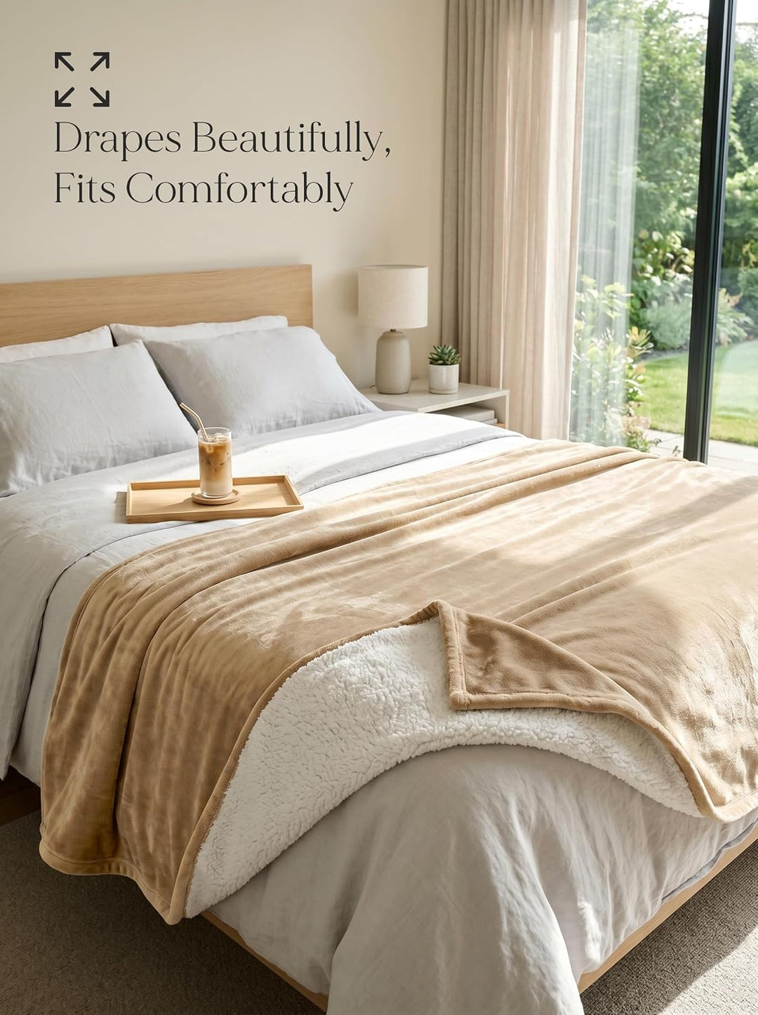 Utopia Bedding Kuscheldecke Warm Sherpa Wolldecke [Camel, 228x228 cm] Flauschig Sofaüberwurf Decke D
