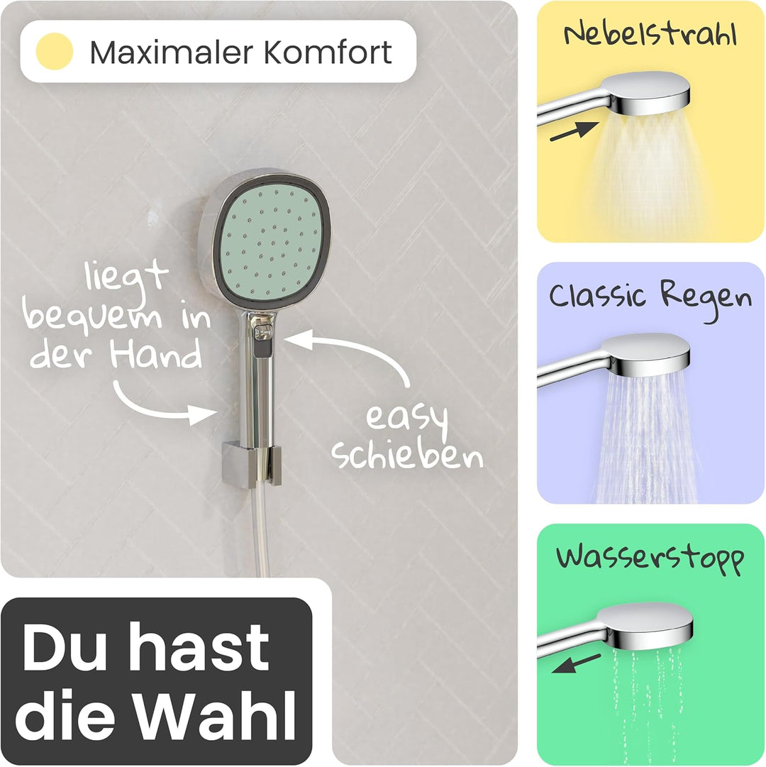 instmaier Cleo | Handbrause-Set | Duschkopf und passender 1,5m Brauseschlauch | Chrom/Salbei | 2 Fun