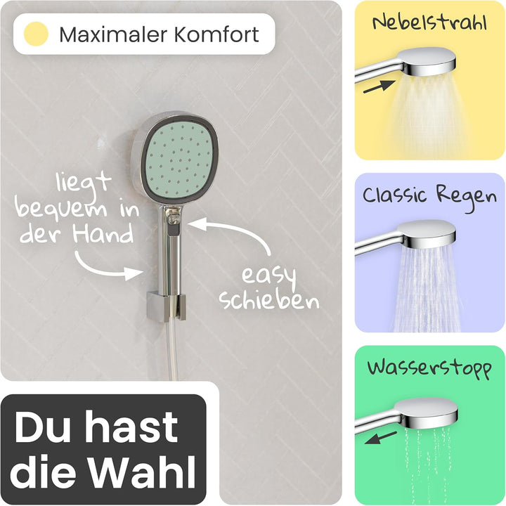 instmaier Cleo | Handbrause-Set | Duschkopf und passender 1,5m Brauseschlauch | Chrom/Salbei | 2 Fun