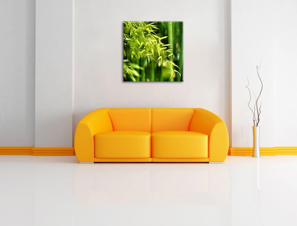 Pixxprint Bambus mit Blättern als Leinwandbild/Grösse: 70x70 cm/Wandbild/Kunstdruck/fertig bespannt,