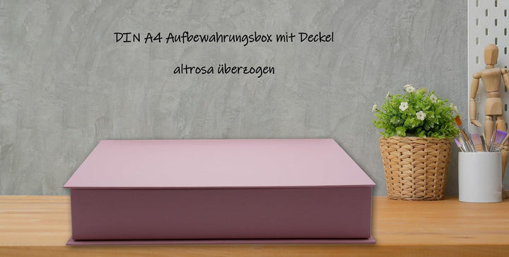 NEUSER PAPIER Geschenkbox mit Klappdeckel - 2 Stück - DIN A4 - Altrosa bezogen - innen schwarz kasch
