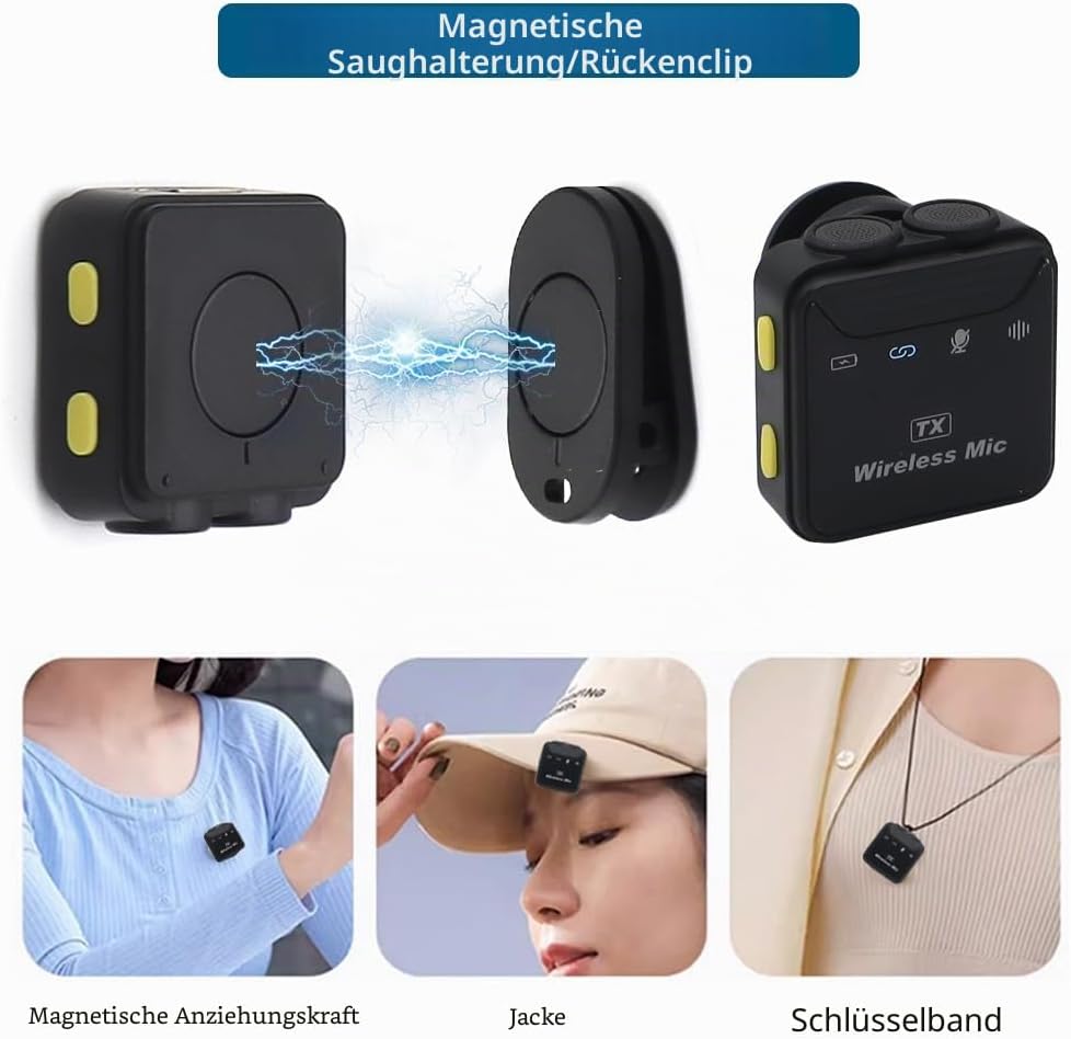 Lavalier Microphone Wireless; Plug-Play Dual Funkmikrofon Mini für iPhone/Android/PC, Aktive Geräusc