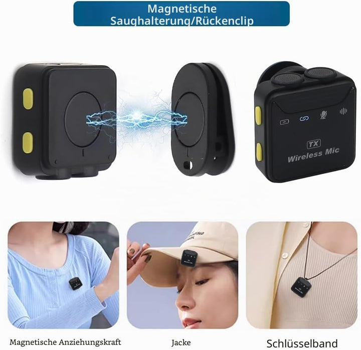 Lavalier Microphone Wireless; Plug-Play Dual Funkmikrofon Mini für iPhone/Android/PC, Aktive Geräusc