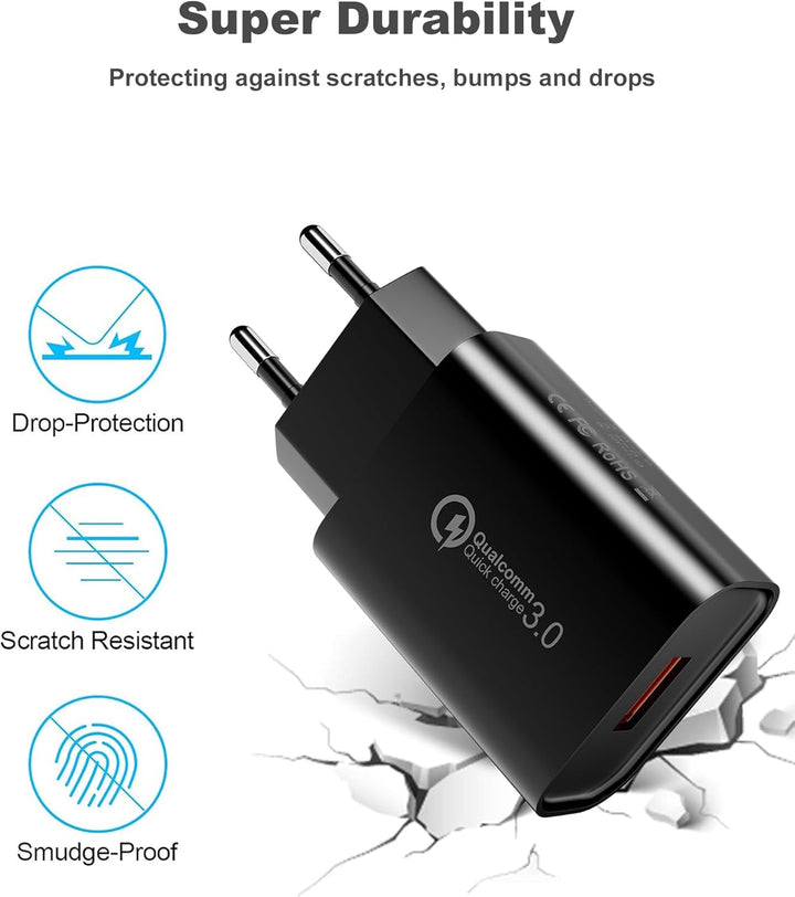 18W/3A USB Ladegerät Stecker Schnellladegerät Quick Charge 3.0 Ladeadapter Universal Netzteil für Sa