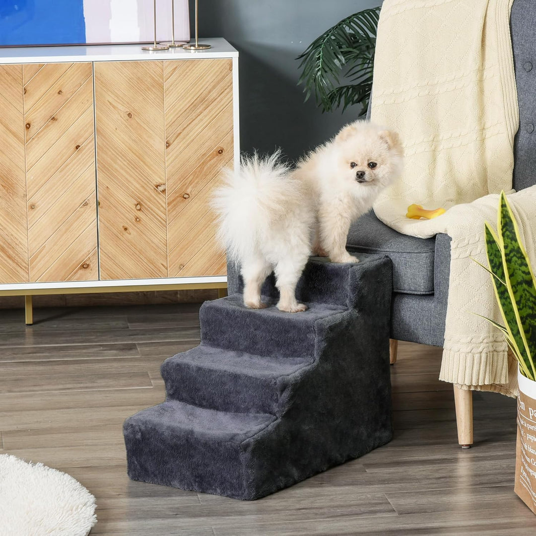 PawHut Hundetreppe 4 Stufen 44 cm Hoch Haustiertreppe für Kleine Hunde Katzentreppe Hunderampe mit W