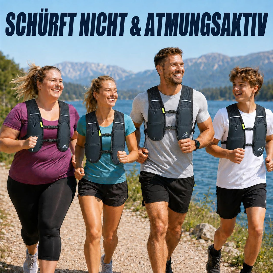 Laufweste Damen mit 500ml Trinkflasche/2L Trinkblase, Leichter Trinkrucksack Laufen Herren 6L, Runin