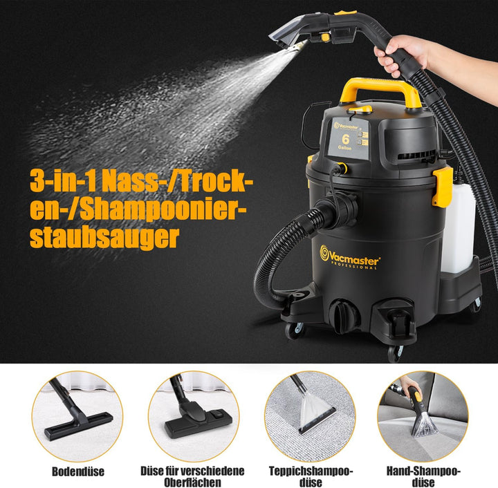 Vacmaster VK1323PFR 1300W 23L 3-in-1 Waschsauger Nass Trockensauger mit Dual-Tank-Design,Bodenreinig