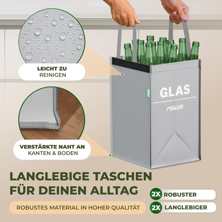 COTTARA® Mülltrennsystem 3 fach Plastik, Glas, Papier | Starker Stand durch 4 x Stabilisatoren | Per