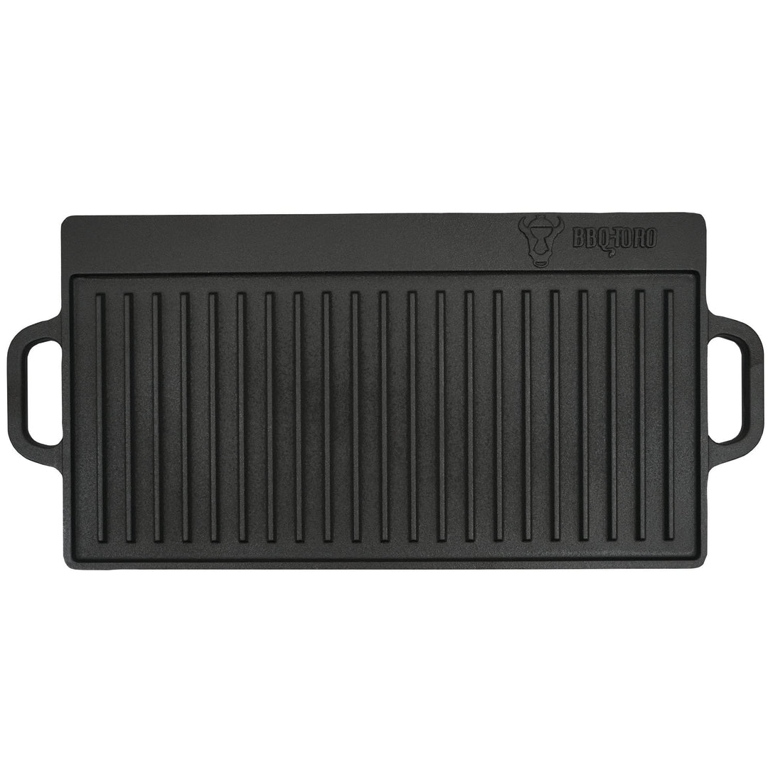 BBQ-Toro Gusseisen Grillplatte mit Griffen | 50 x 23 cm | Grillpfanne, beidseitig verwendbar | Recht