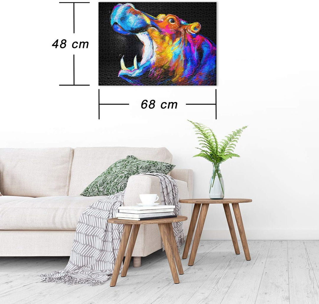 Ulmer Puzzleschmiede - Puzzle „Funky Hippo“ - Abstraktes 1000 Teile Tier-Puzzle – Puzzlemotiv der kü