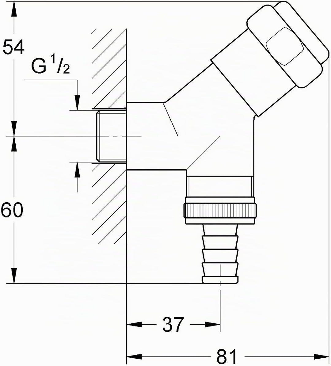 GROHE Original WAS Anschlussventil (DN15, Wandmontage, eigensicher gegen Rückfliessen), 41010000, Si