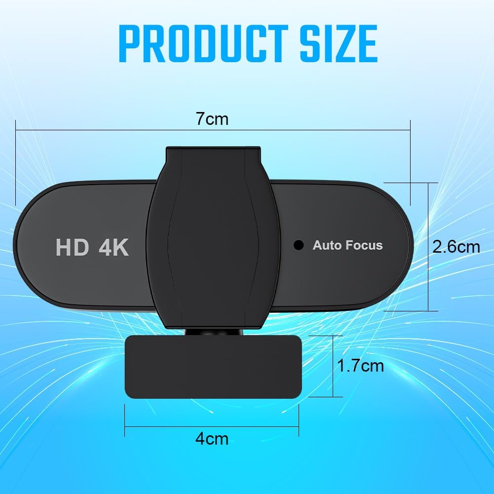 OFFCUP Full HD Webcam, 4K Webcam mit Mics Geräuschunterdrückung, USB Webcam Autofokus Streaming Kame