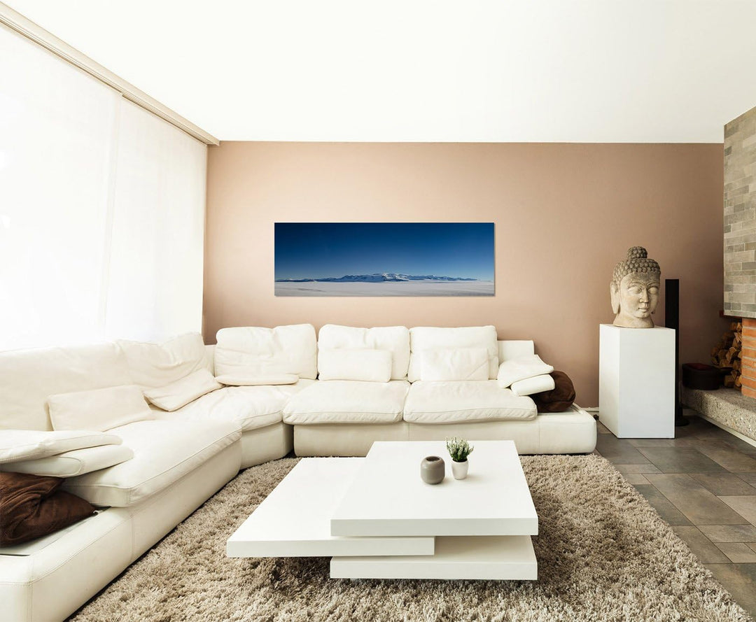 Paul Sinus Art Panoramabild auf Leinwand und Keilrahmen 150x50cm Chile Eisfeld Berge Schnee EIS Himm