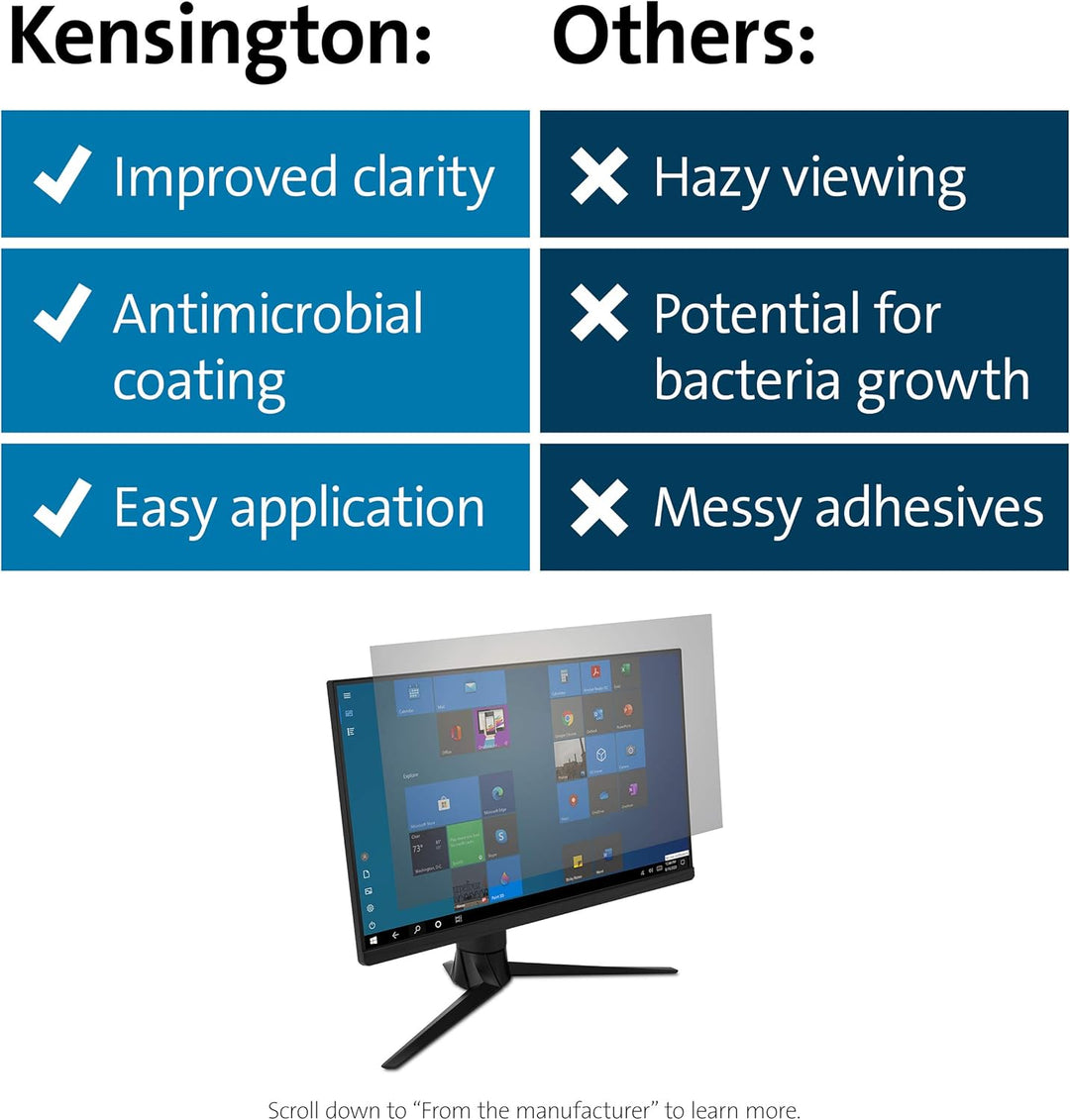 Kensington Blendschutz- und Blaulichtfilter für Monitore 32 Zoll, 16:9, Für mehr Bildklarheit, Mit a