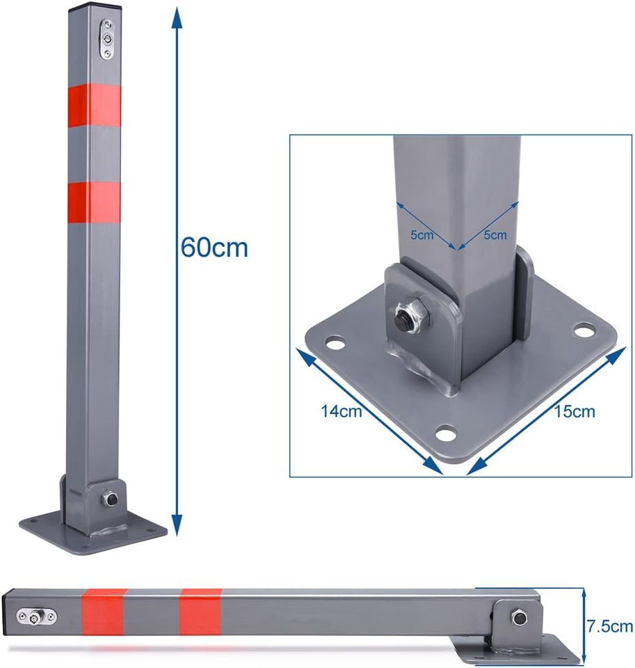 Deuba Parkpfosten Parkplatzsperre 3 Schlüssel Sperrpfosten klappbar Stahl Robust Standfuss Stabil Pa