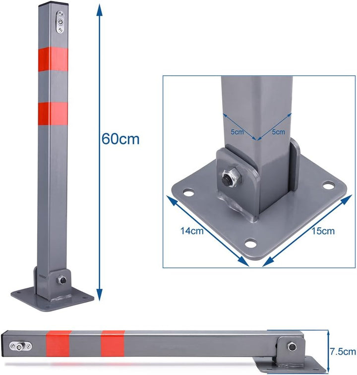 Deuba Parkpfosten Parkplatzsperre 3 Schlüssel Sperrpfosten klappbar Stahl Robust Standfuss Stabil Pa