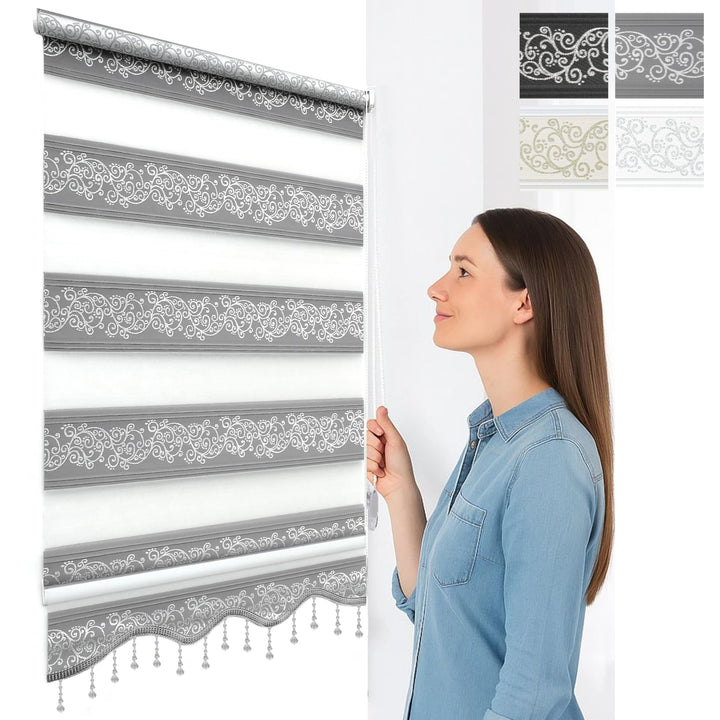 Brillant Doppelrollo Klemmfix ohne Bohren Grau Silber 200 x 90 cm (Länge x Breite) Duorollo Blickdic
