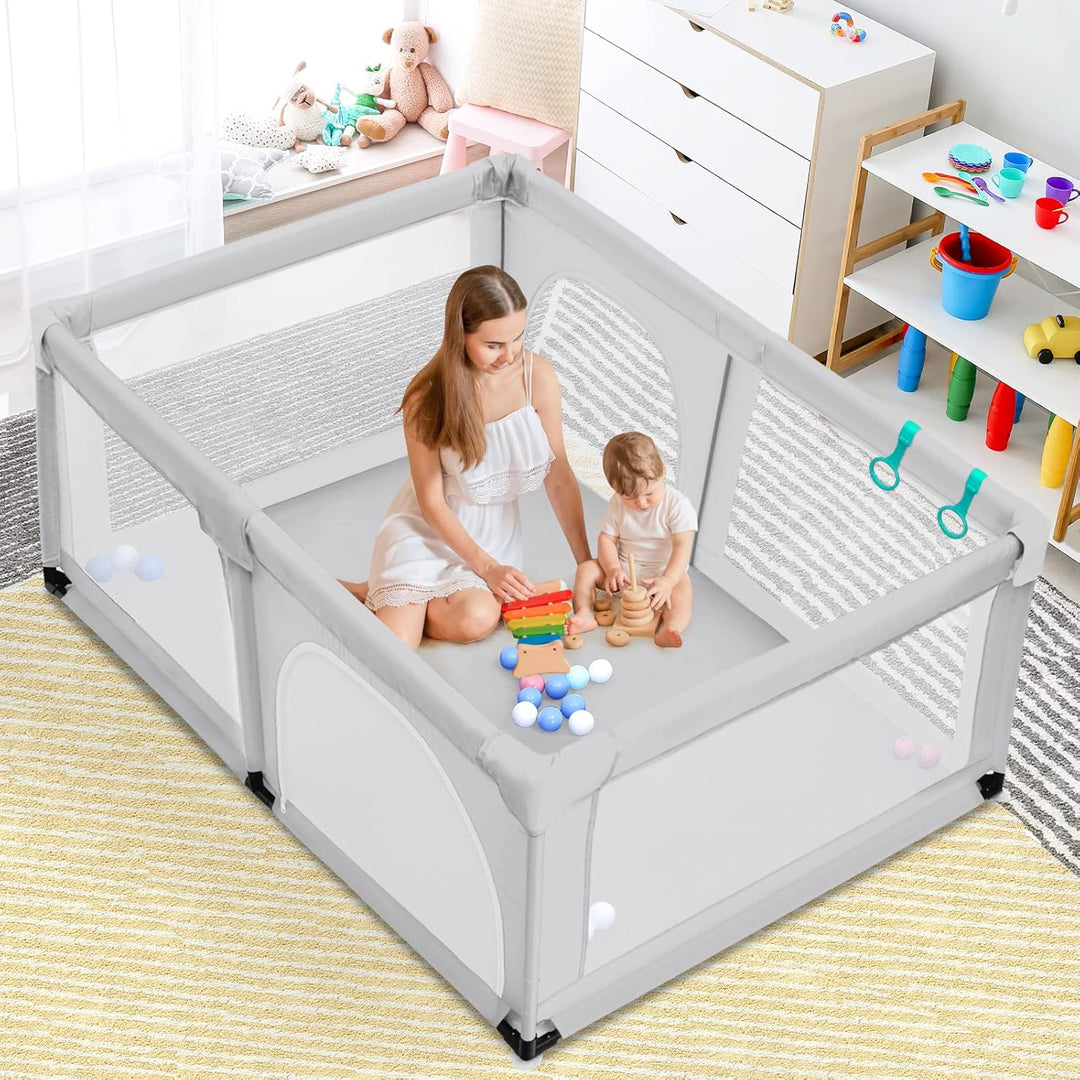 GOPLUS Baby Laufstall mit 50 Spielbällen, Krabbelgitter für Kleinkinder & Säulinge, stabiler Laufgit