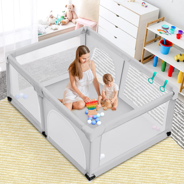 GOPLUS Baby Laufstall mit 50 Spielbällen, Krabbelgitter für Kleinkinder & Säulinge, stabiler Laufgit