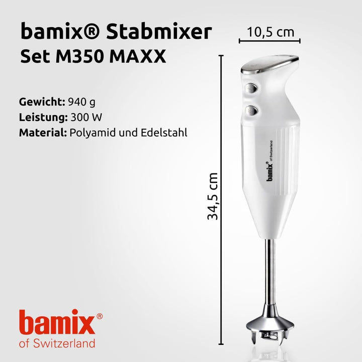 bamix Stabmixer Set M350 MAXX inkl. Multifunktions-, Fleisch-, Gemüsemesser, Quirl, Schlagscheibe au