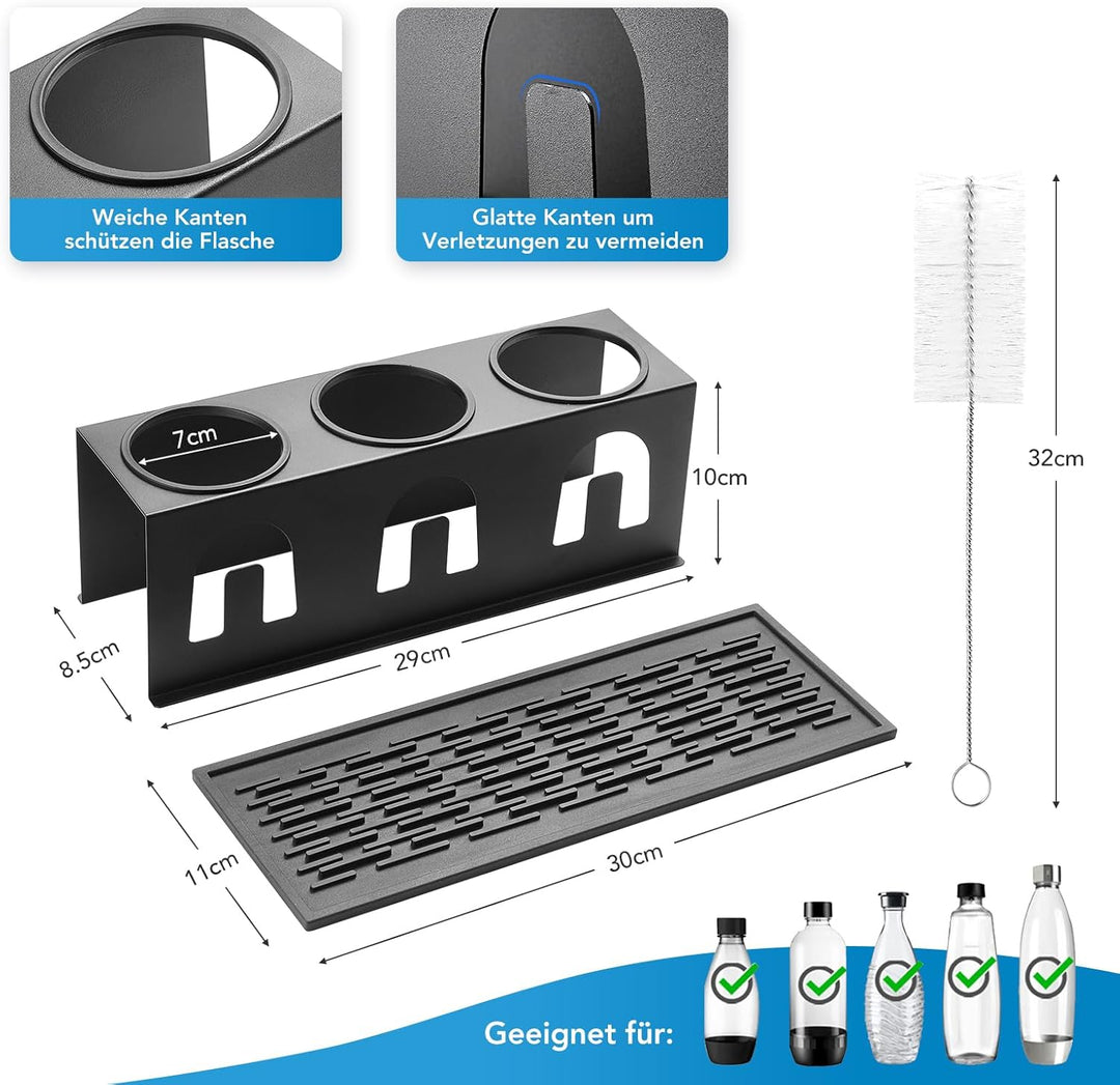 ACTIV CUISINE Flaschenhalter für Sodastream Duo Crystal Flaschen, 3er Edelstahl Abtropfhalter Abtrop