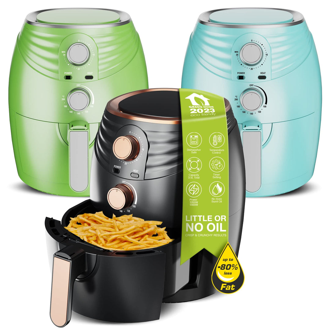 TurboTronic/Heissluftfritteuse / 3,5L / schwarz, grün. türkis / 1200W / Airfryer mit Timer bis 30 Mi