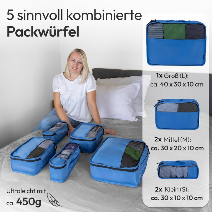 Koffer Organizer Set 5-teilig – Premium Packing Cubes aus robustem Twill mit YKK-Reissverschlüssen –