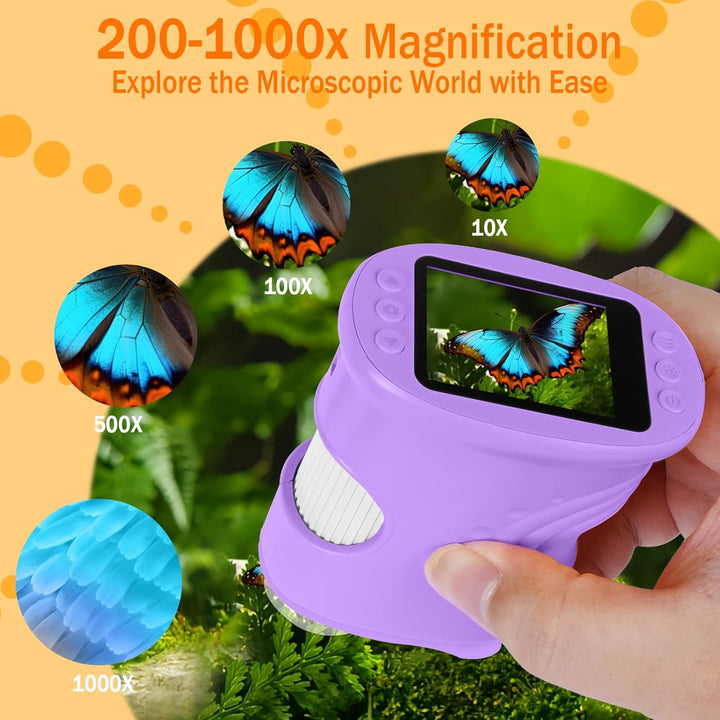 Digitales Mikroskop für Kinder, 1000X tragbares Taschenmikroskop mit 4K 2.0" Bildschirm Kinder Handy