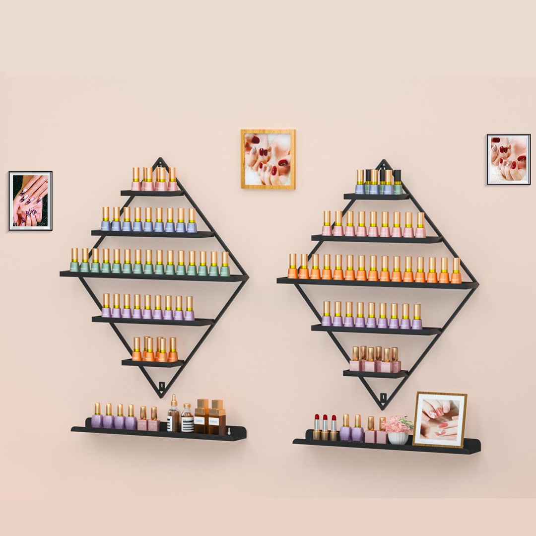 2 Sets Nagellack Regal, Diamantförmiger Metall Organizer, Nagellack Aufbewahrung mit 5 Ebenen, Wandm