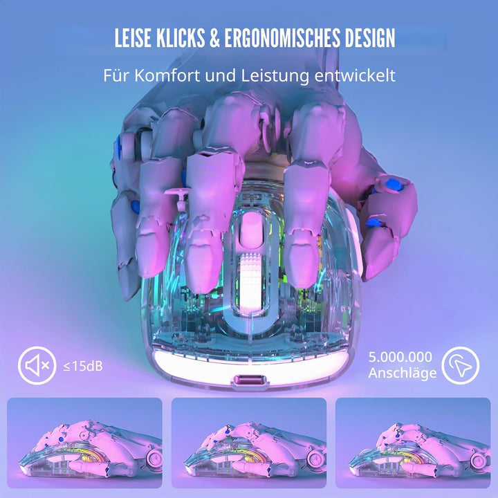 ATTACK SHARK X2 Pro Kabellose Gaming Maus mit Charging Station, Leise Maus Tri-Mode(BT5.0/2.4G Wirel